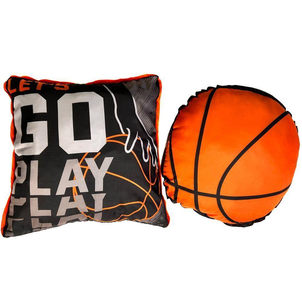 Par De Almofadas Cheias Basquete Preto/Laranja 45Cm X 45Cm - Com Viés - 2