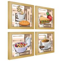Quadro Decorativo Cozinha Café Manhã Padaria 20X20Cm Kit 4Un Titulo Moldura Marfim - 1