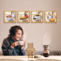 Quadro Decorativo Cozinha Café Manhã Padaria 20X20Cm Kit 4Un Titulo Moldura Marfim