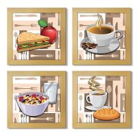 Quadro Decorativo Cozinha Café Manhã Padaria 20X20Cm Kit 4Un Titulo Moldura Marfim - 8