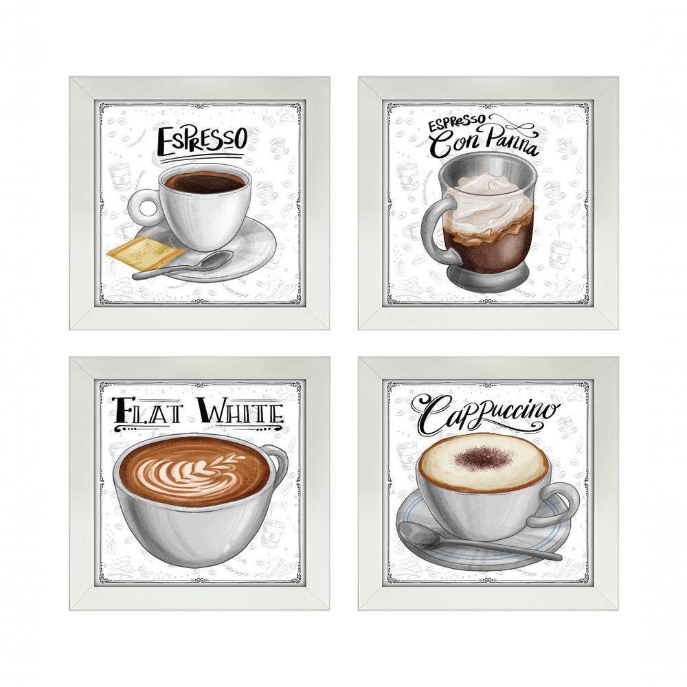 Quadro Decorativo Café Expresso Padaria Cozinha 12X12Cm 2 Titulo Moldura Branca - 6