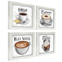 Quadro Decorativo Café Expresso Padaria Cozinha 12X12Cm 2 Titulo Moldura Branca - 1