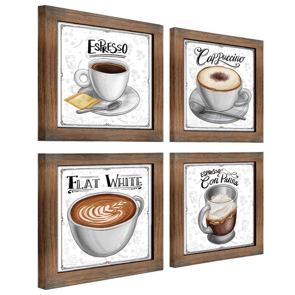 Quadro Decorativo Café Expresso Padaria Cozinha 12X12Cm 2 Titulo Moldura Ypê - 1