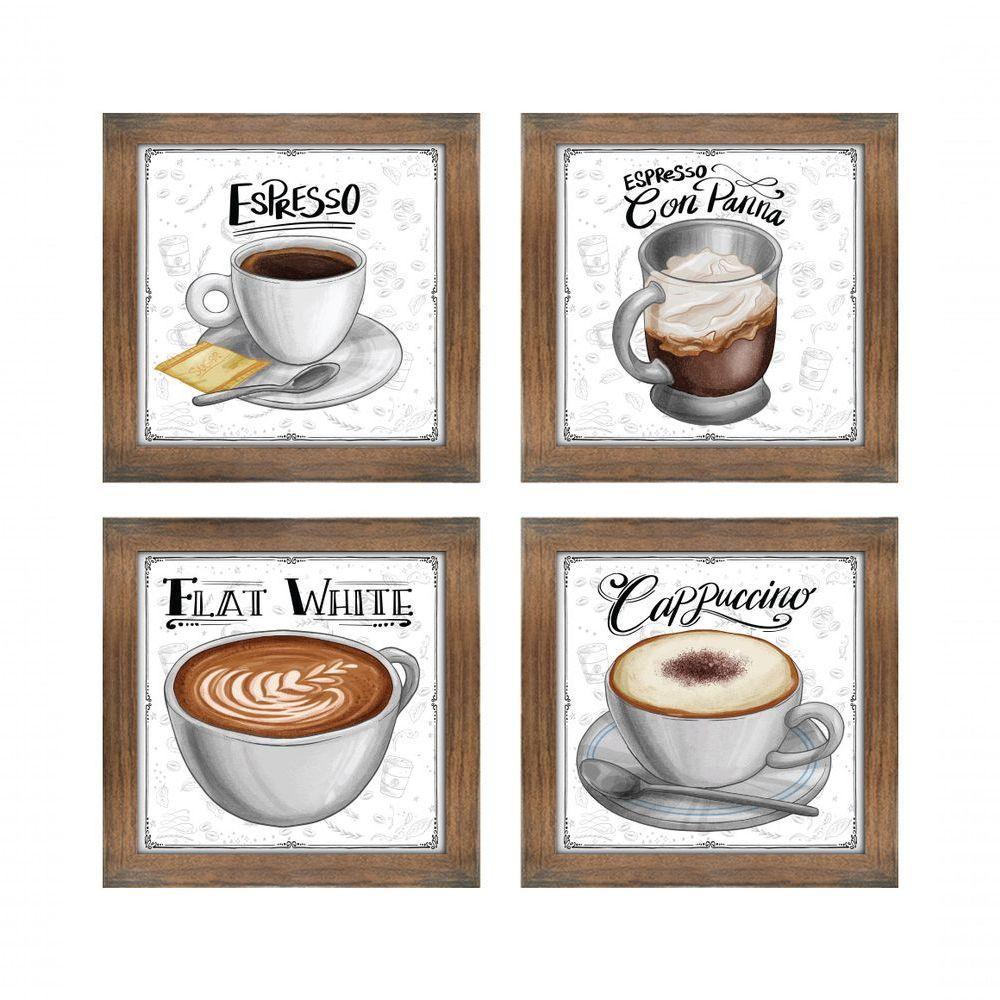 Quadro Decorativo Café Expresso Padaria Cozinha 12X12Cm 2 Titulo Moldura Ypê - 6