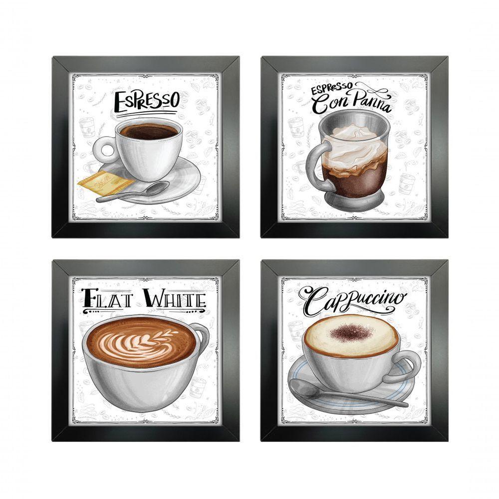 Quadro Decorativo Café Expresso Padaria Cozinha 12X12Cm 2 Titulo Moldura Preta - 6