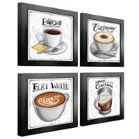 Quadro Decorativo Café Expresso Padaria Cozinha 12X12Cm 2 Titulo Moldura Preta - 1
