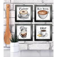 Quadro Decorativo Café Expresso Padaria Cozinha 12X12Cm 2 Titulo Moldura Preta