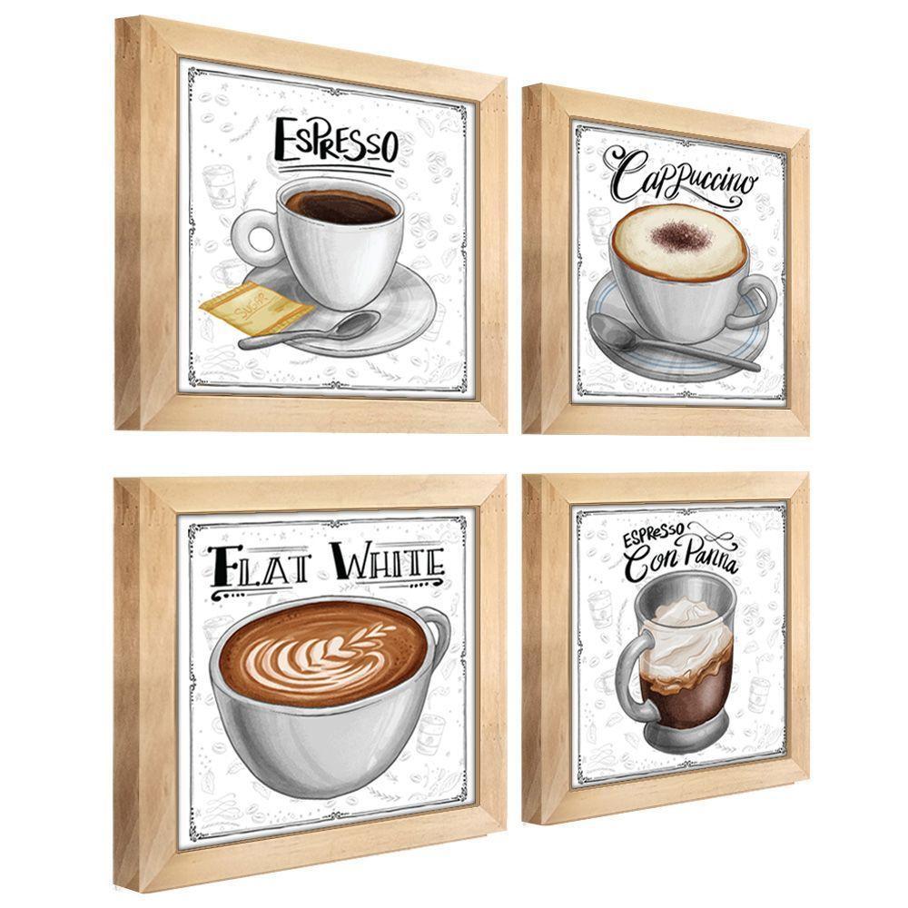Quadro Decorativo Café Expresso Padaria Cozinha 12X12Cm 2 Titulo Moldura Mel - 1