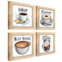 Quadro Decorativo Café Expresso Padaria Cozinha 12X12Cm 2 Titulo Moldura Mel - 1
