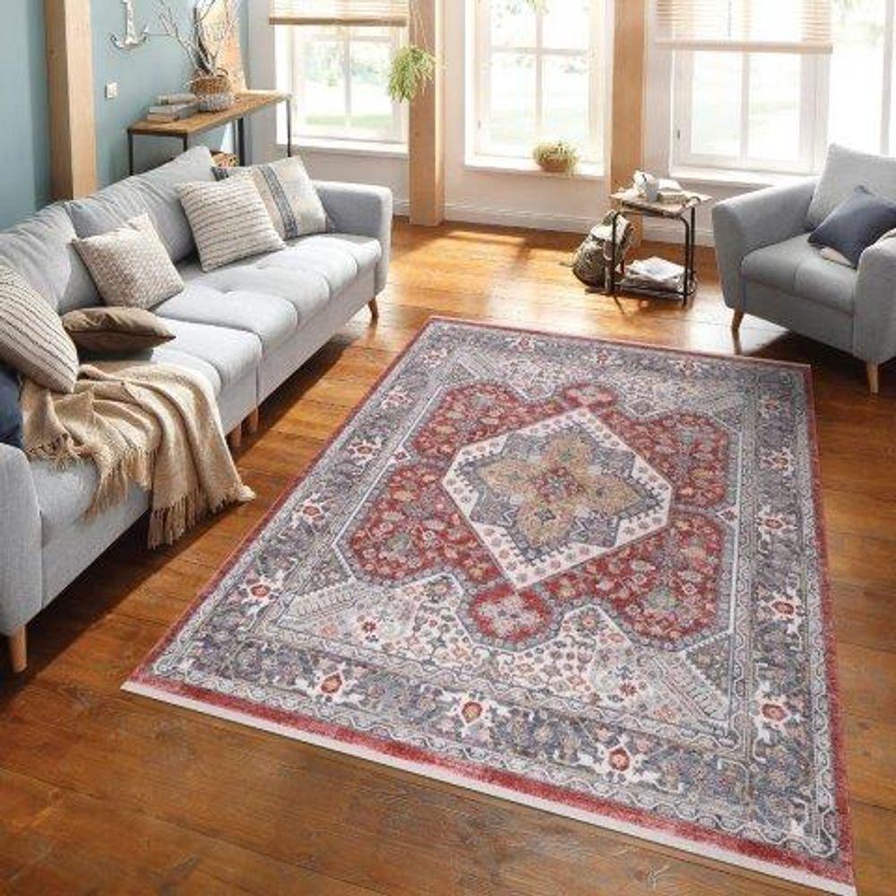 Tapete Turco Para Sala Coliseo 05 -100 X 150Cm Cinza E Vermelho - 2