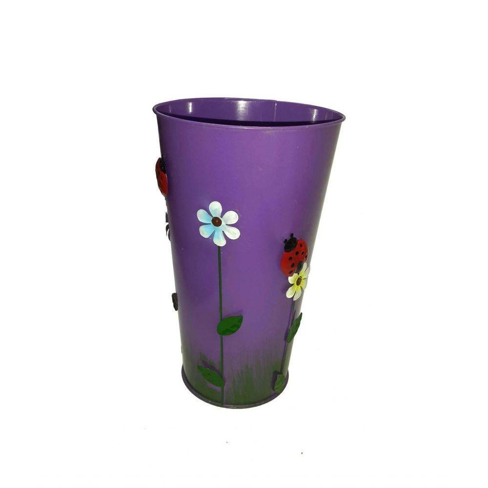 Vaso Balde Enfeite De Ferro Jardim Varanda Flor Roxo - 6