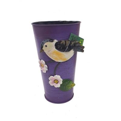 Vaso Metal Enfeite Jardim Quintal Varanda Passaro Flor Roxo