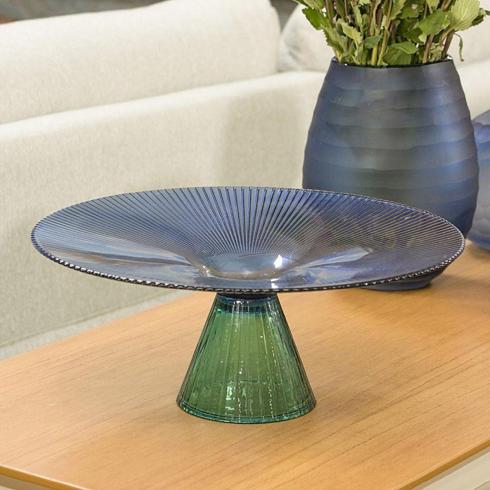 Beretta Centro Mesa 14X33X33Cm Vidro Azul Com Pé - 2