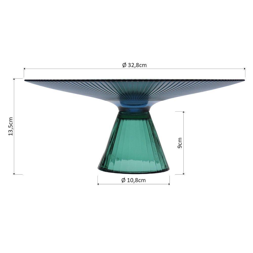 Beretta Centro Mesa 14X33X33Cm Vidro Azul Com Pé - 3