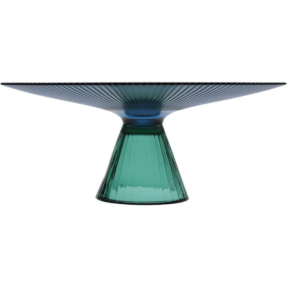 Beretta Centro Mesa 14X33X33Cm Vidro Azul Com Pé - 6