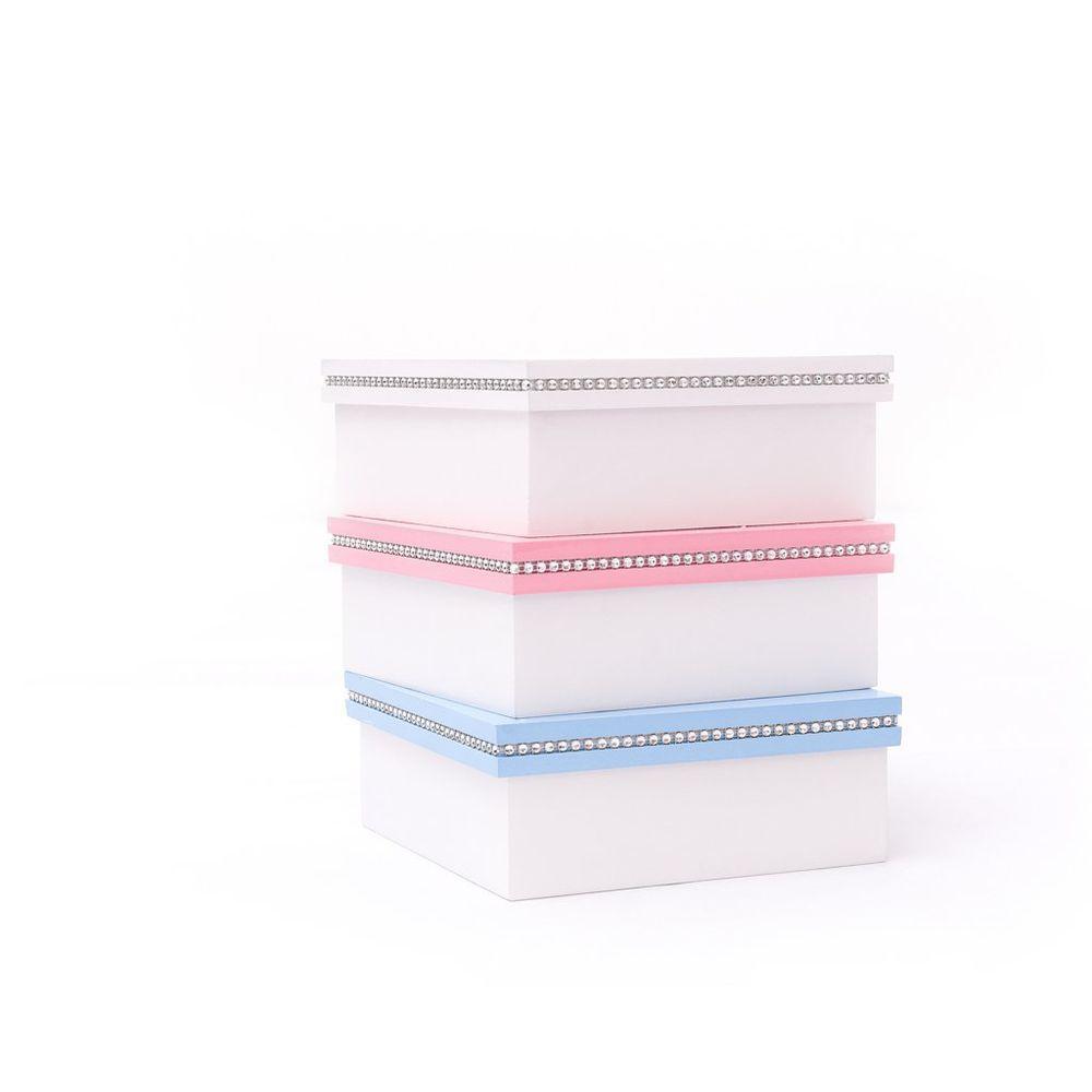 Caixa Personalizada Com Strass 100% Mdf (17x17x07) Azul/branco - 3