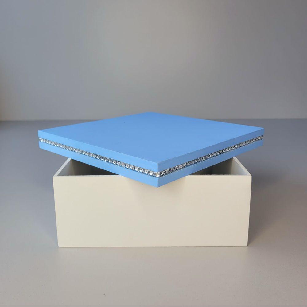 Caixa Personalizada Com Strass 100% Mdf (17x17x07) Azul/branco - 5