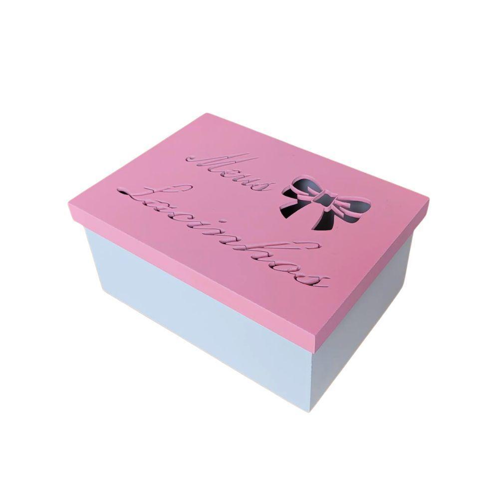 Caixa Personalizada Meus Lacinhos 100% Mdf (17x12x08) Rosa/branco - 1