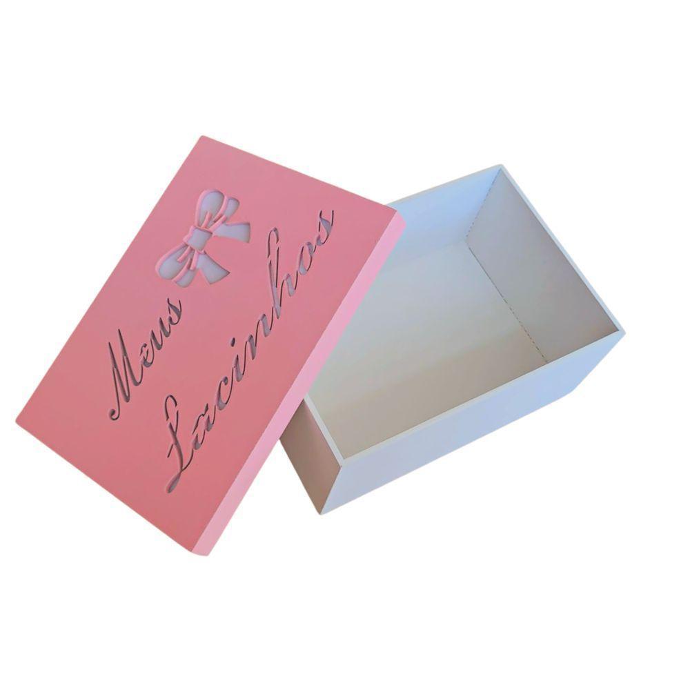 Caixa Personalizada Meus Lacinhos 100% Mdf (17x12x08) Rosa/branco - 2