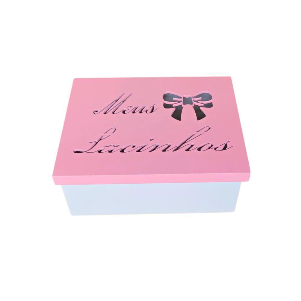 Caixa Personalizada Meus Lacinhos 100% Mdf (17x12x08) Rosa/branco - 3
