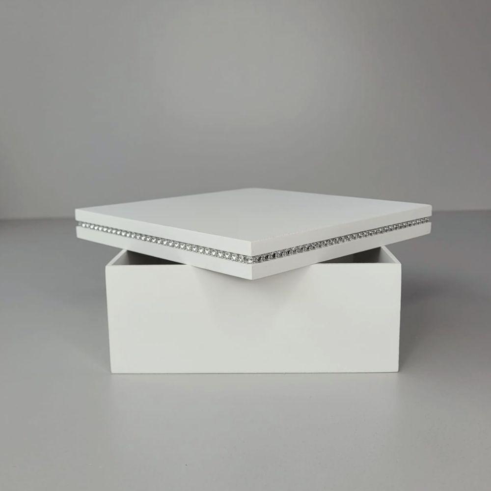 Caixa Personalizada Com Strass 100% Mdf (17x17x07) Branco - 5