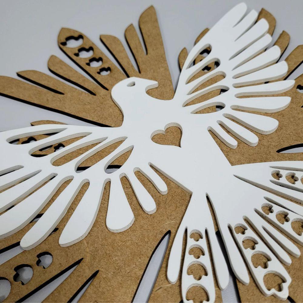 Enfeite De Parede Símbolo Pomba Espirito Santo (30x30)- Branco/mdf Cru - 2