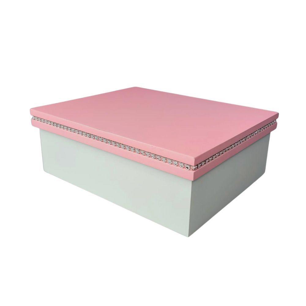 Caixa Personalizada Com Strass 100% Mdf (20x16x7,5) Rosa/branco - 1