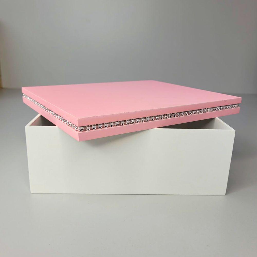 Caixa Personalizada Com Strass 100% Mdf (20x16x7,5) Rosa/branco - 4