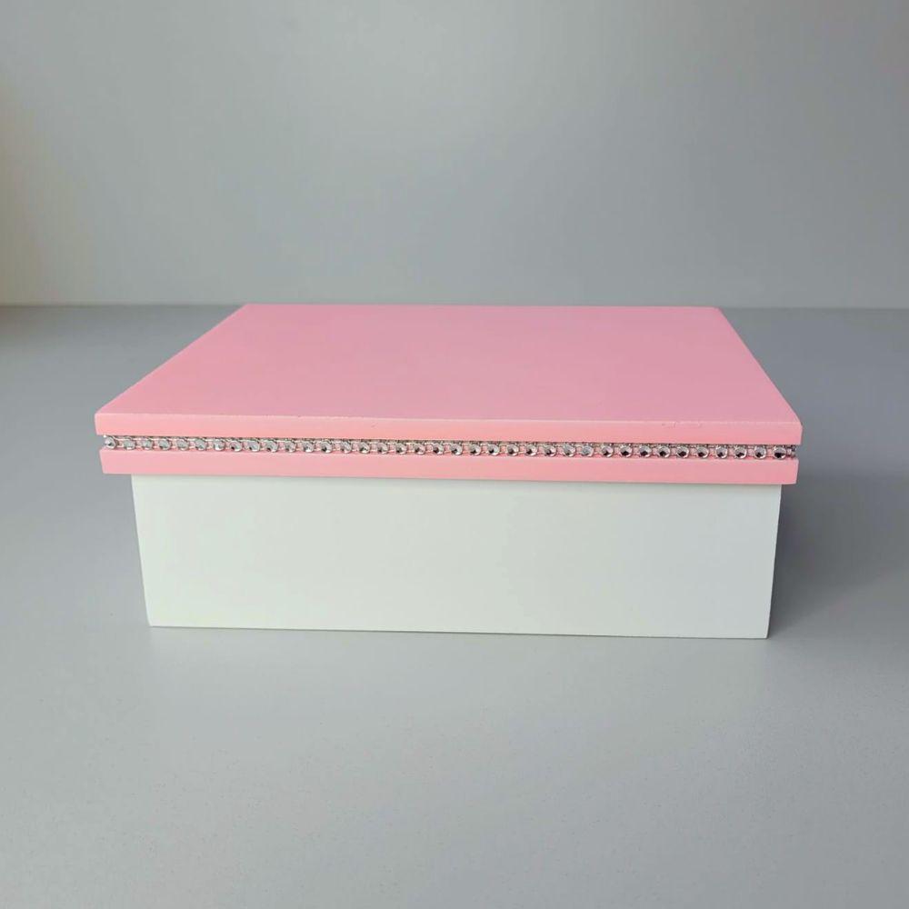 Caixa Personalizada Com Strass 100% Mdf (20x16x7,5) Rosa/branco - 5