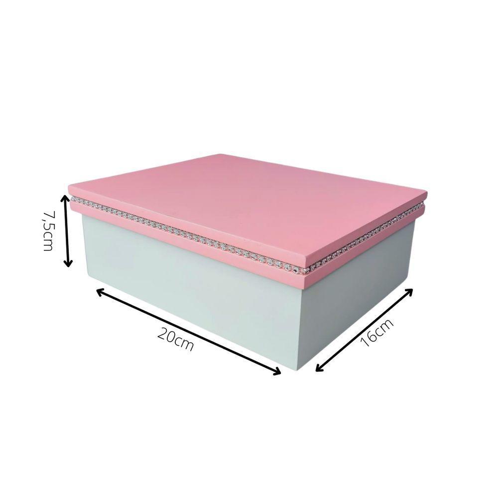 Caixa Personalizada Com Strass 100% Mdf (20x16x7,5) Rosa/branco - 6
