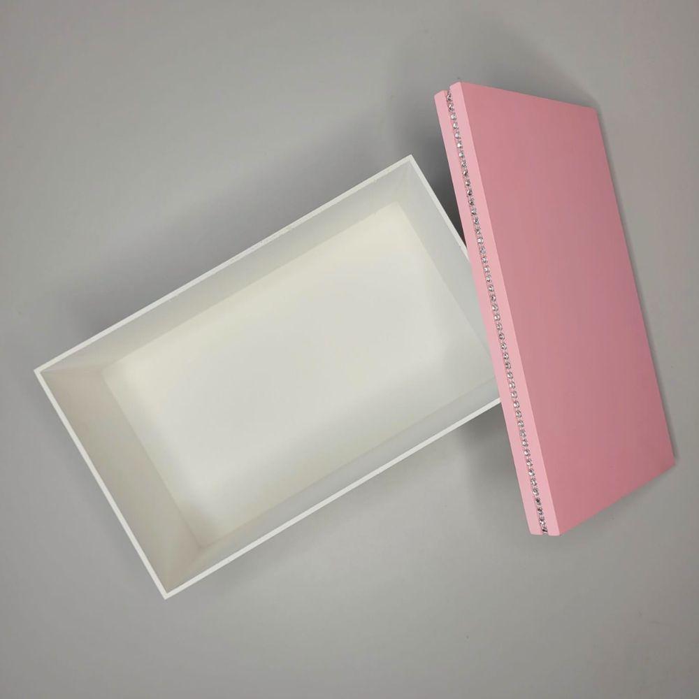 Caixa Personalizada Para Duas Canecas Deitadas Com Strass (25x15x10,5) Rosa/branco - 3