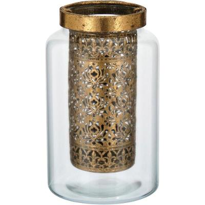 Liban Lanterna 15X12X12Cm Vidro Dourado