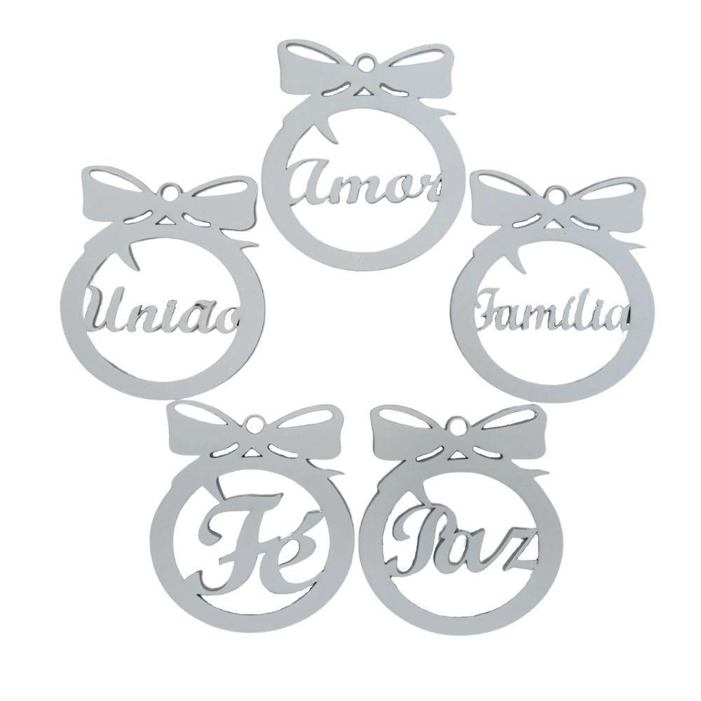 Kit Com 5 Enfeites Bolinhas De Natal Com Palavras Branco - 1