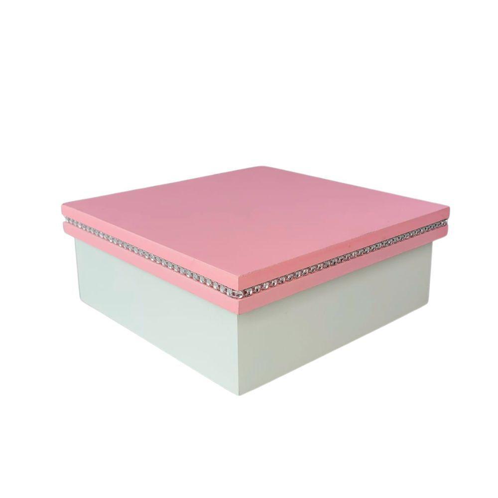 Kit Com 12un De Caixa Personalizada Com Strass 100% Mdf (17x17x07) Rosa/branco - 1