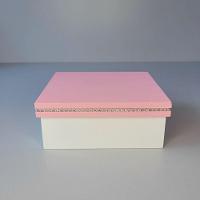 Kit Com 12un De Caixa Personalizada Com Strass 100% Mdf (17x17x07) Rosa/branco