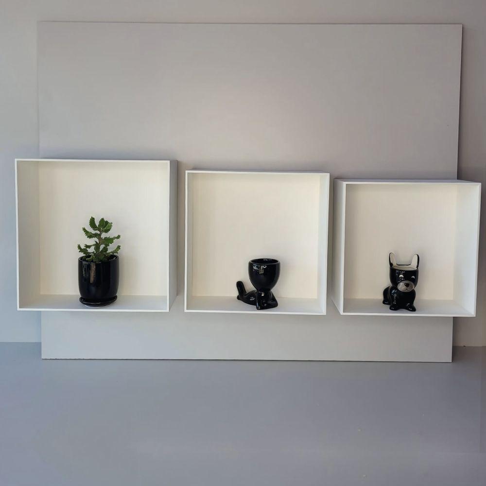Kit Trio De Nicho Grande Decorativo Quarto/sala 100% Mdf Branco - 5