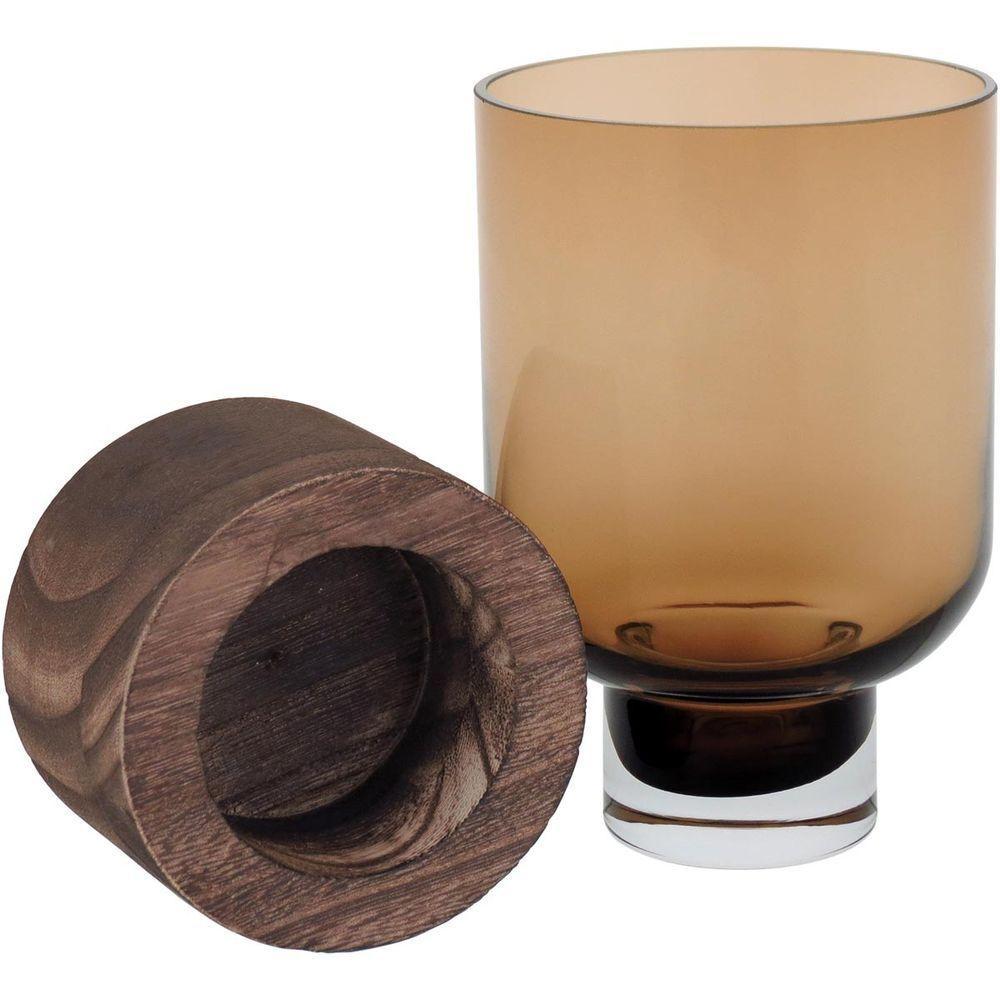 Mondello Vaso 18X10X10Cm Vidro Âmbar Base Madeira - 4