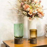 Mondello Vaso 18X10X10Cm Vidro Âmbar Base Madeira - 2