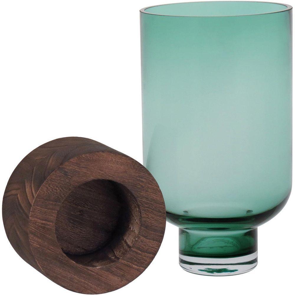 Mondello Vaso 26X13X13Cm Vidro Verde Base Madeira - 4
