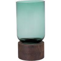 Mondello Vaso 26X13X13Cm Vidro Verde Base Madeira - 1