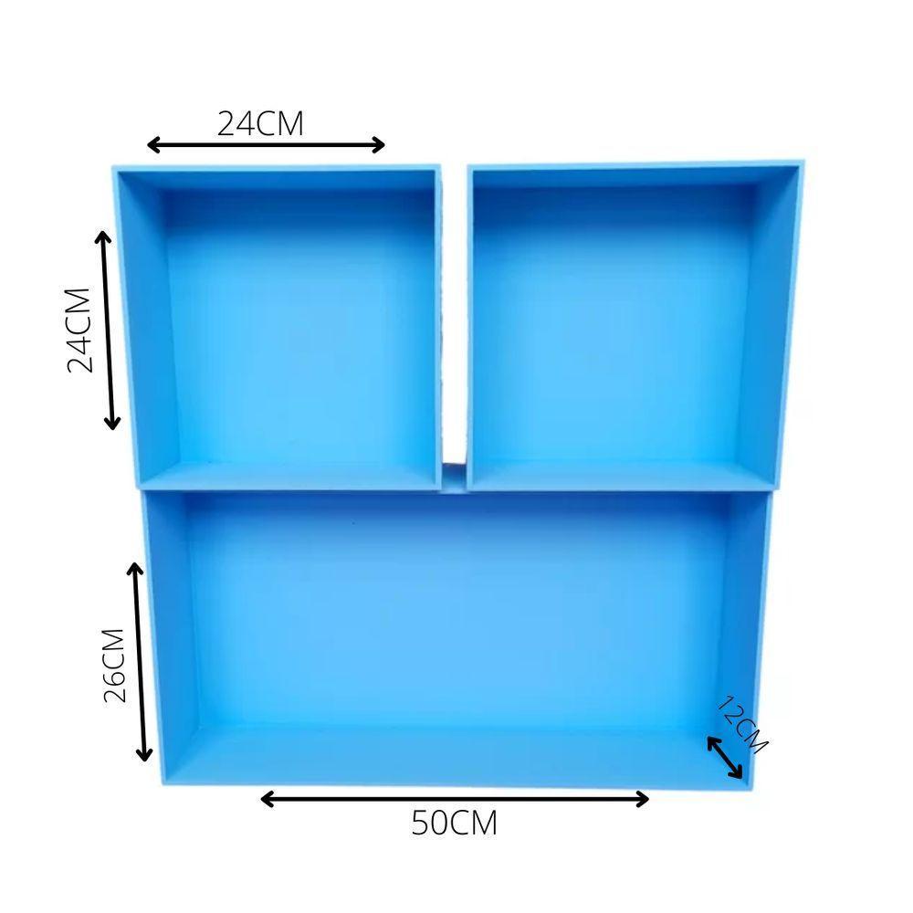 Trio De Nicho Retangular Decorativo Quarto/sala 100% Mdf Azul - 3