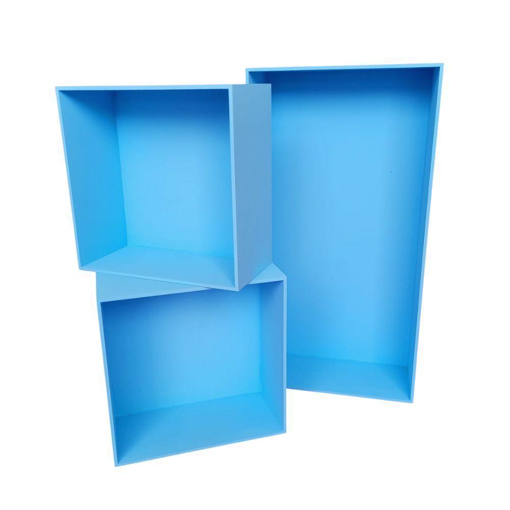 Trio De Nicho Retangular Decorativo Quarto/sala 100% Mdf Azul - 5
