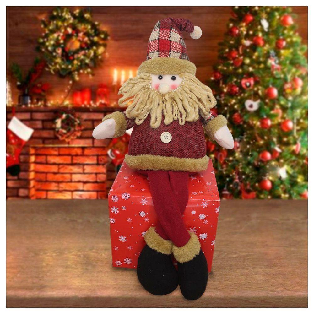 Boneco De Natal Papai Noel Sentado Perna Mole Em Tecido - 1