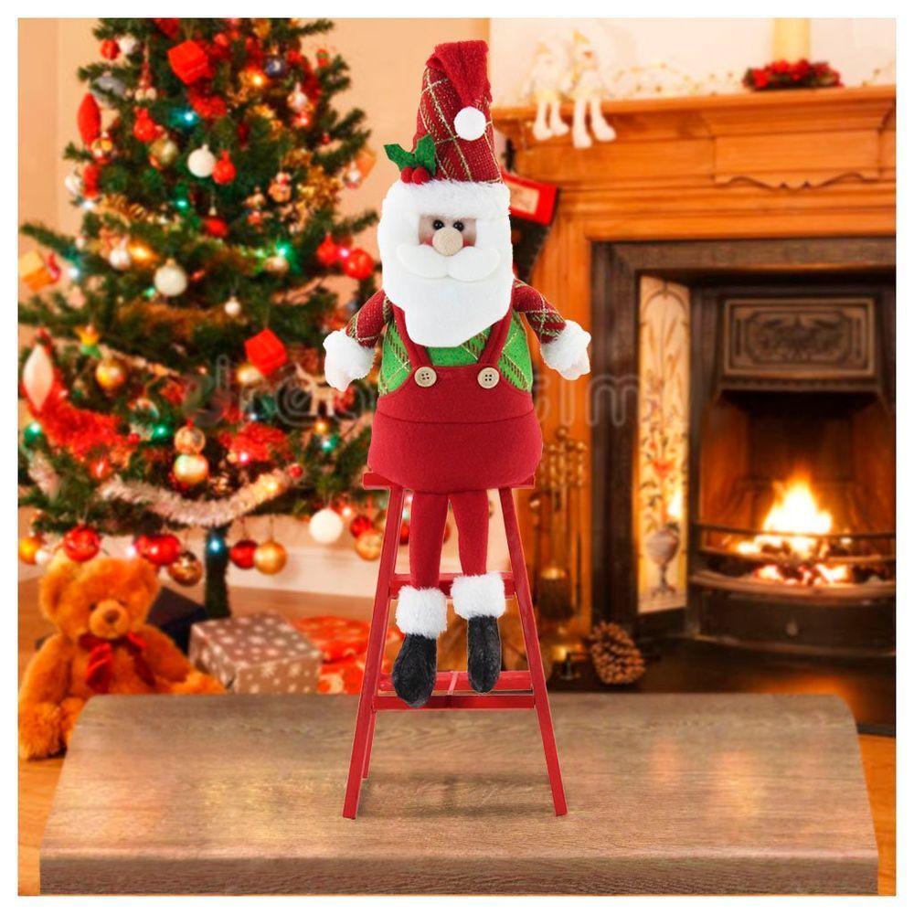 Boneco Papai Noel Natal Em Tecido Escada 54cm - 1