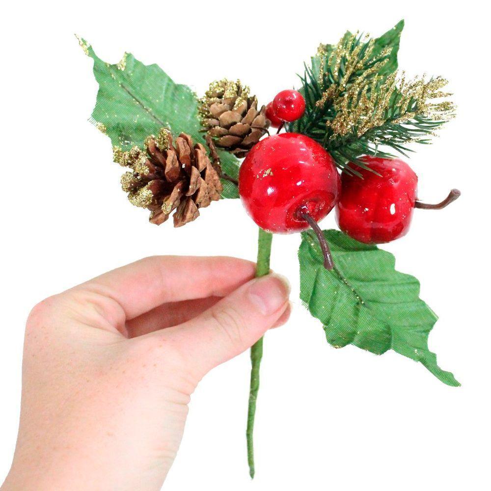 6 Ramos Maçã Decoração De Natal Artificial 18cm - 2