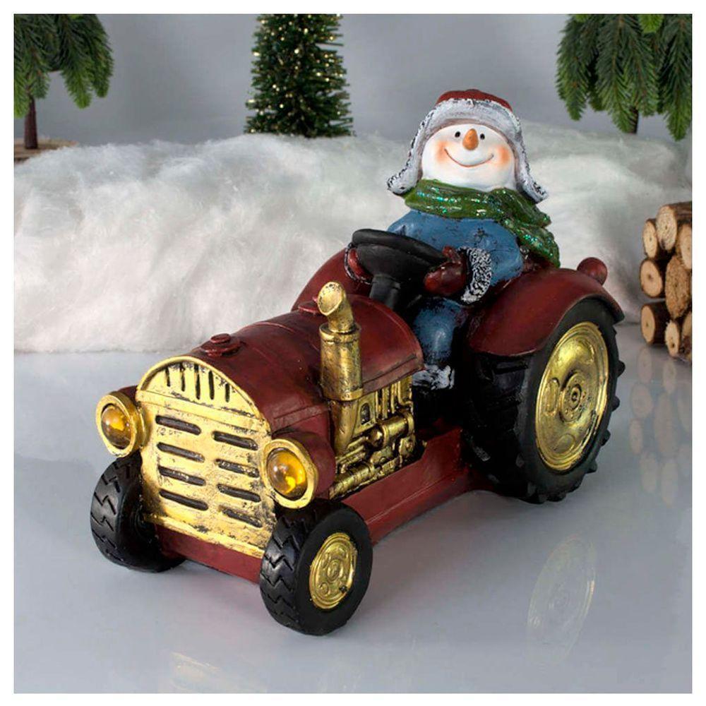 Decoração Enfeite Natal Boneco De Neve No Trator Com Led 18cm - 1