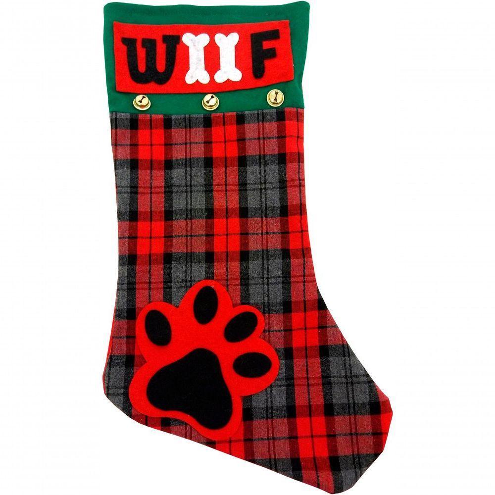 Bota Meia Natalina Decoração Tecido Xadrez Woof 46cm - 1