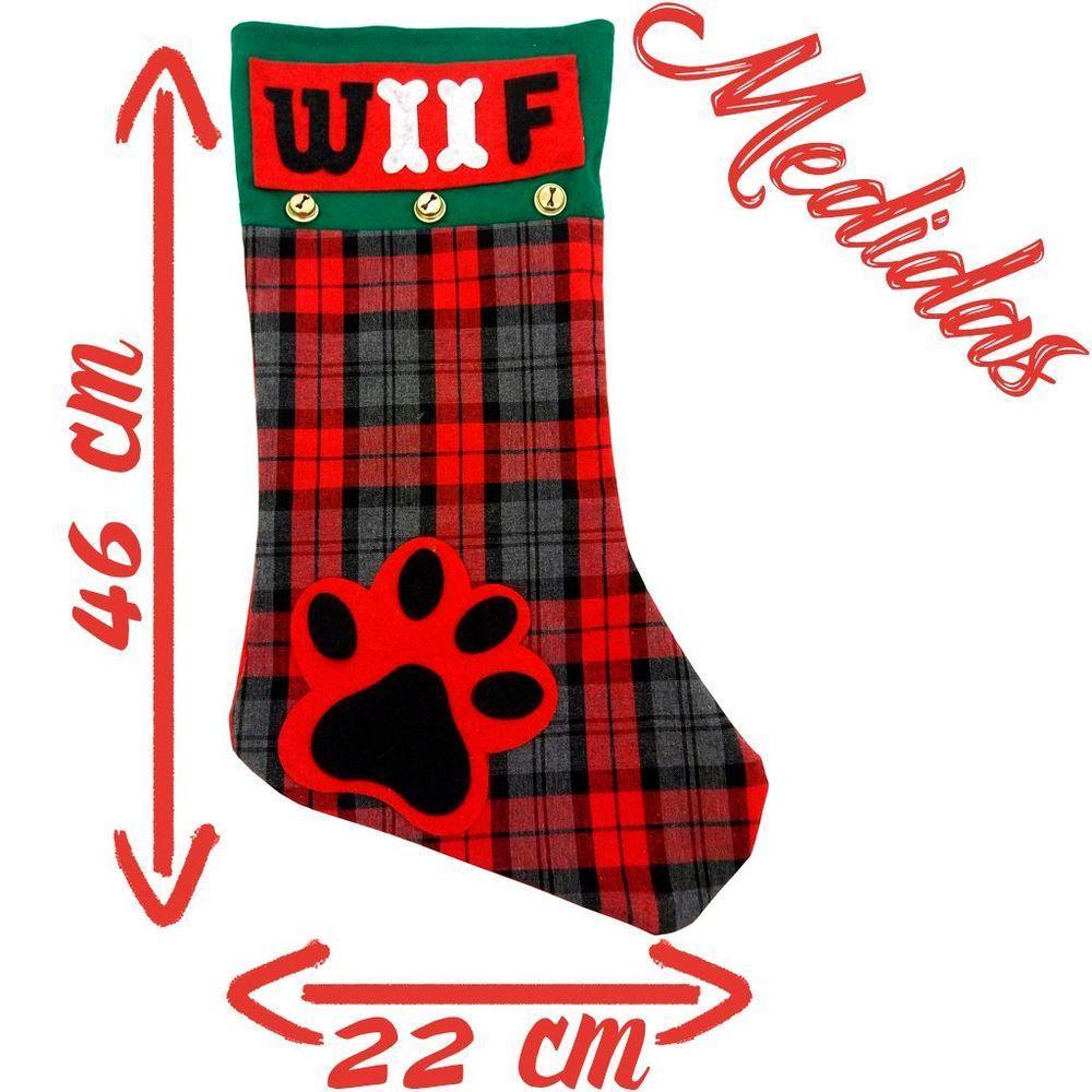 Bota Meia Natalina Decoração Tecido Xadrez Woof 46cm - 2