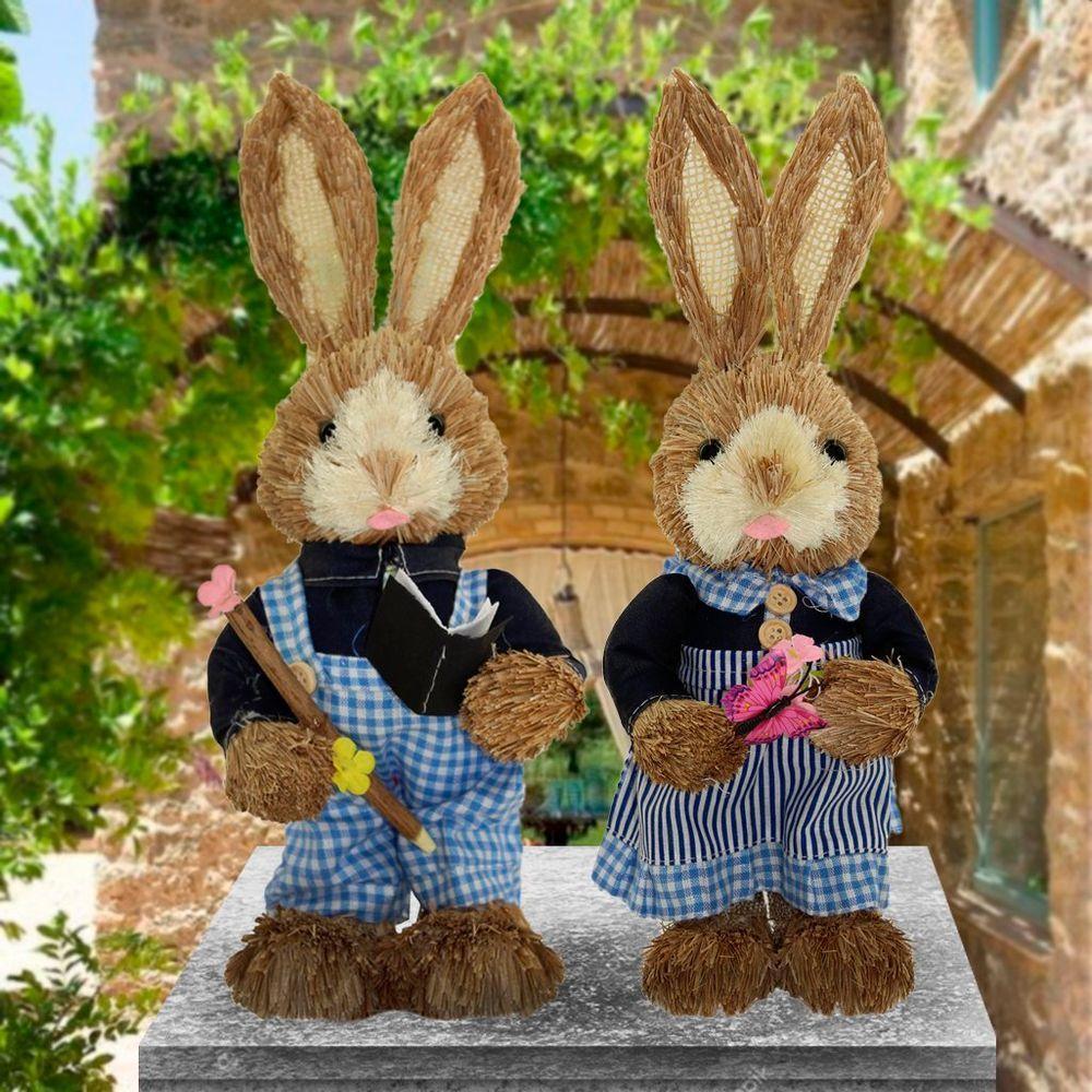 Casal De Coelhos De Páscoa Decoração Enfeite Coelhinhos - 35cm - 2