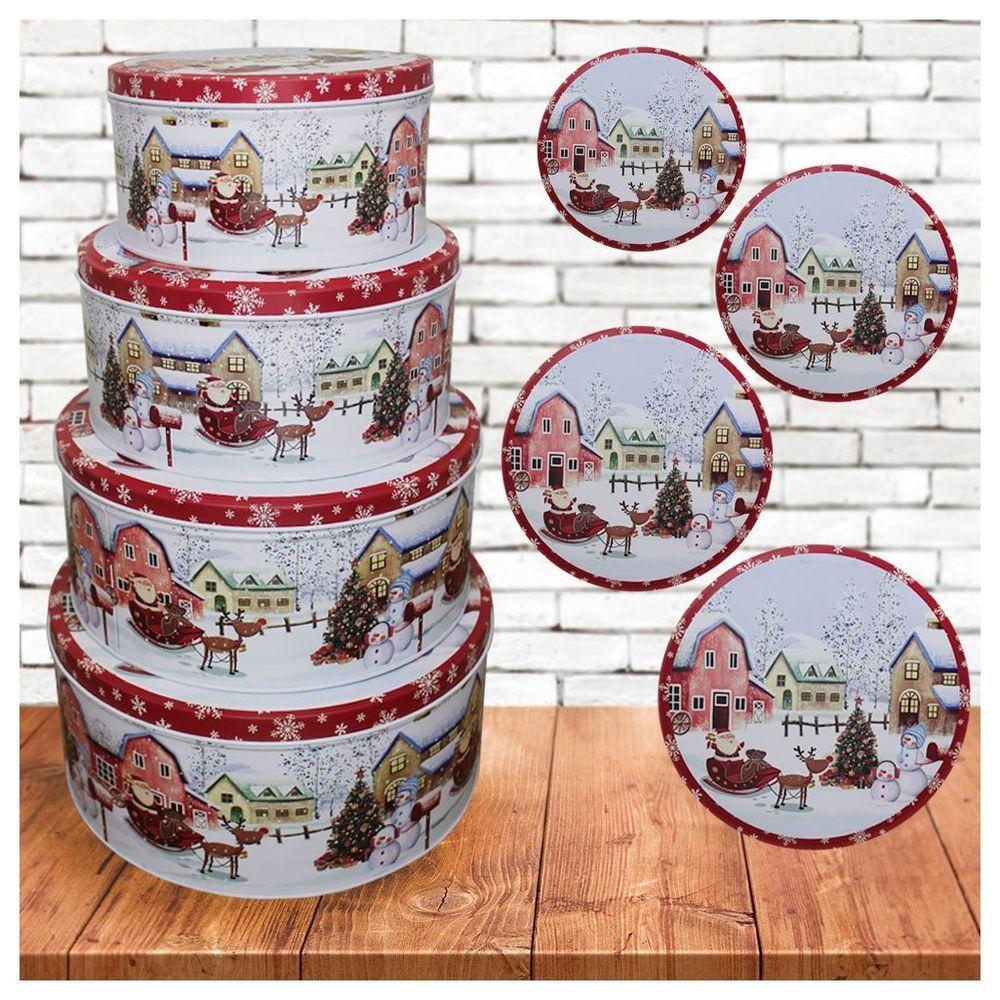 Conjunto De 4 Latas Natalinas Papai Noel Para Doces Chocolates - 1